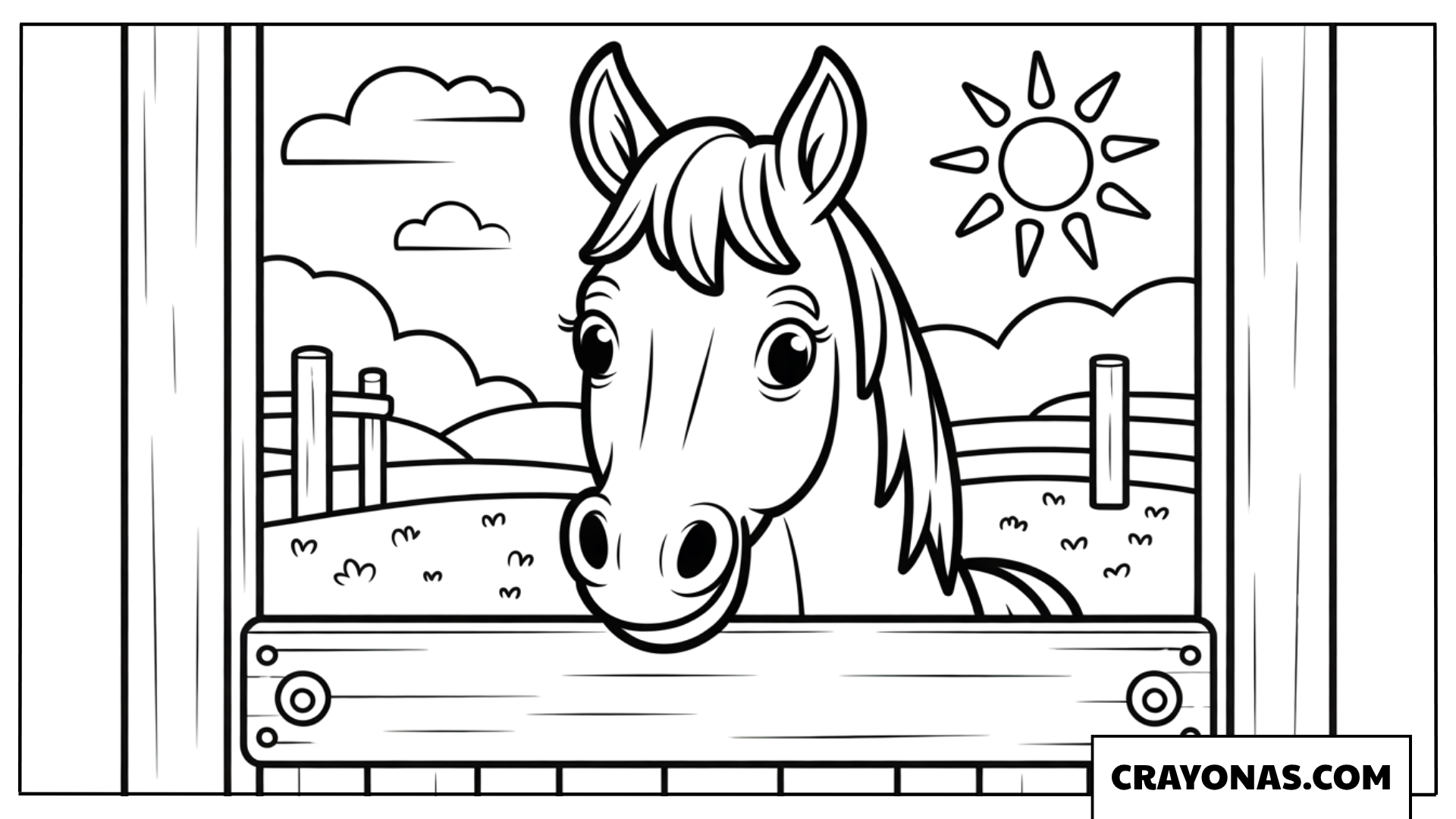 Horse Looking Out Barn Window Coloring Page
