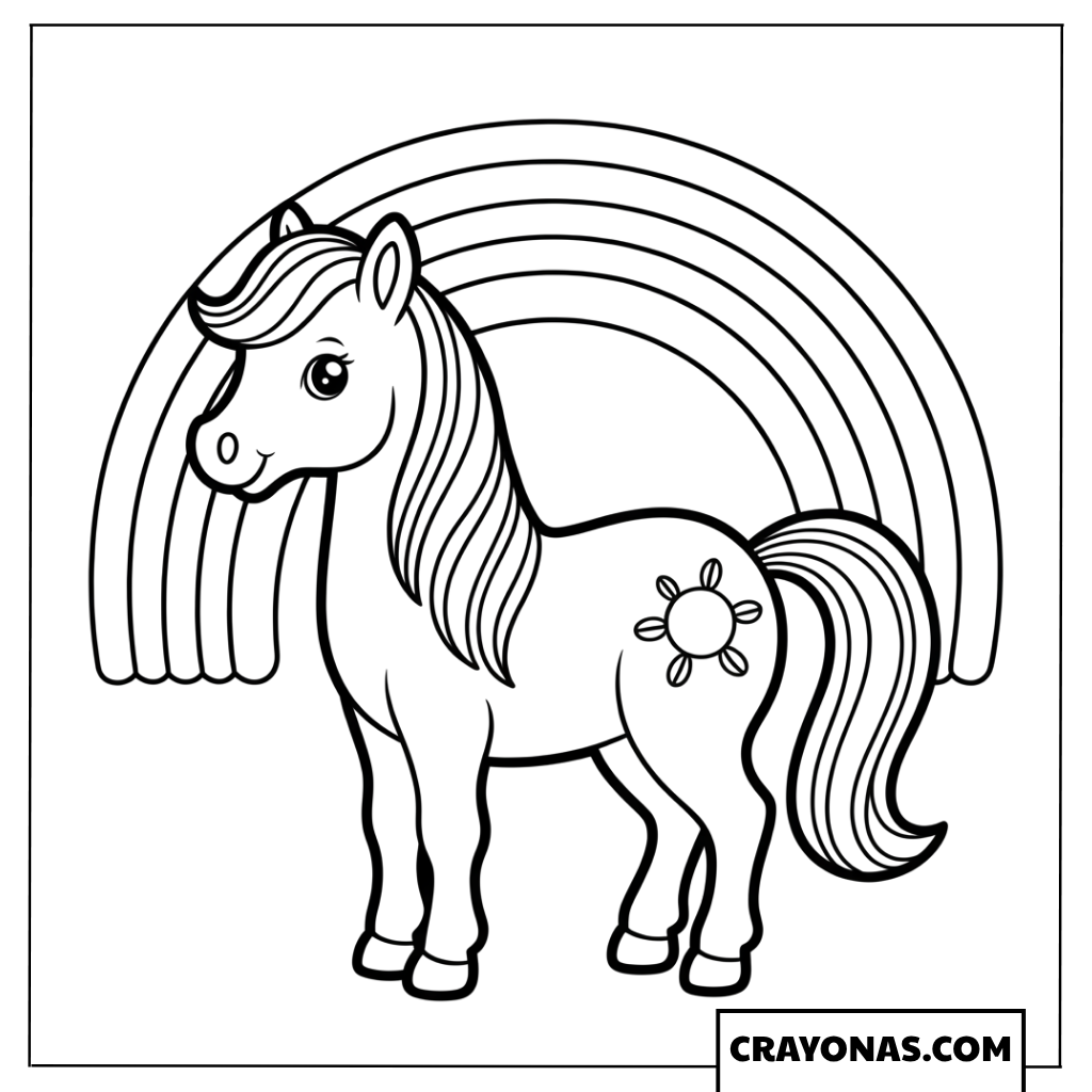 Horse Under Rainbow Coloring Page