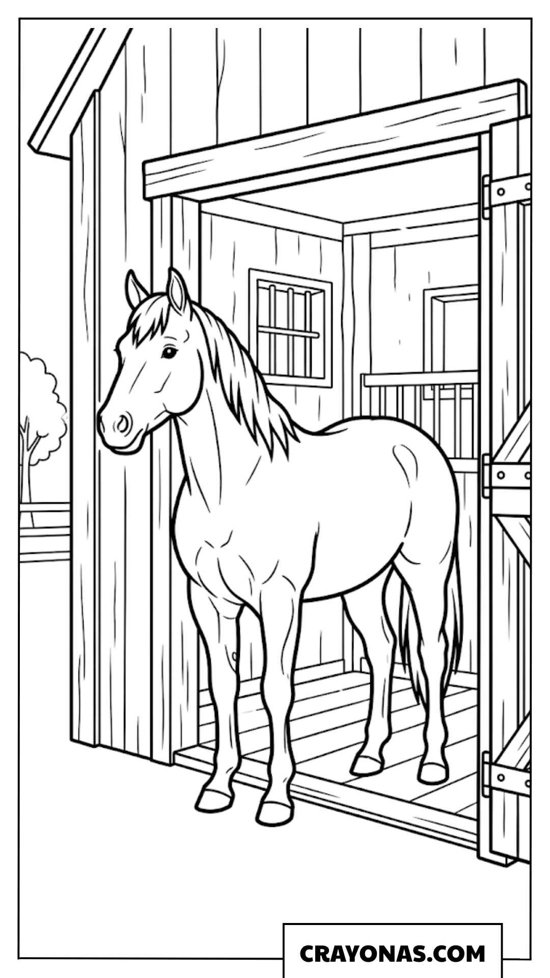 Horse at Barn Door Coloring Page