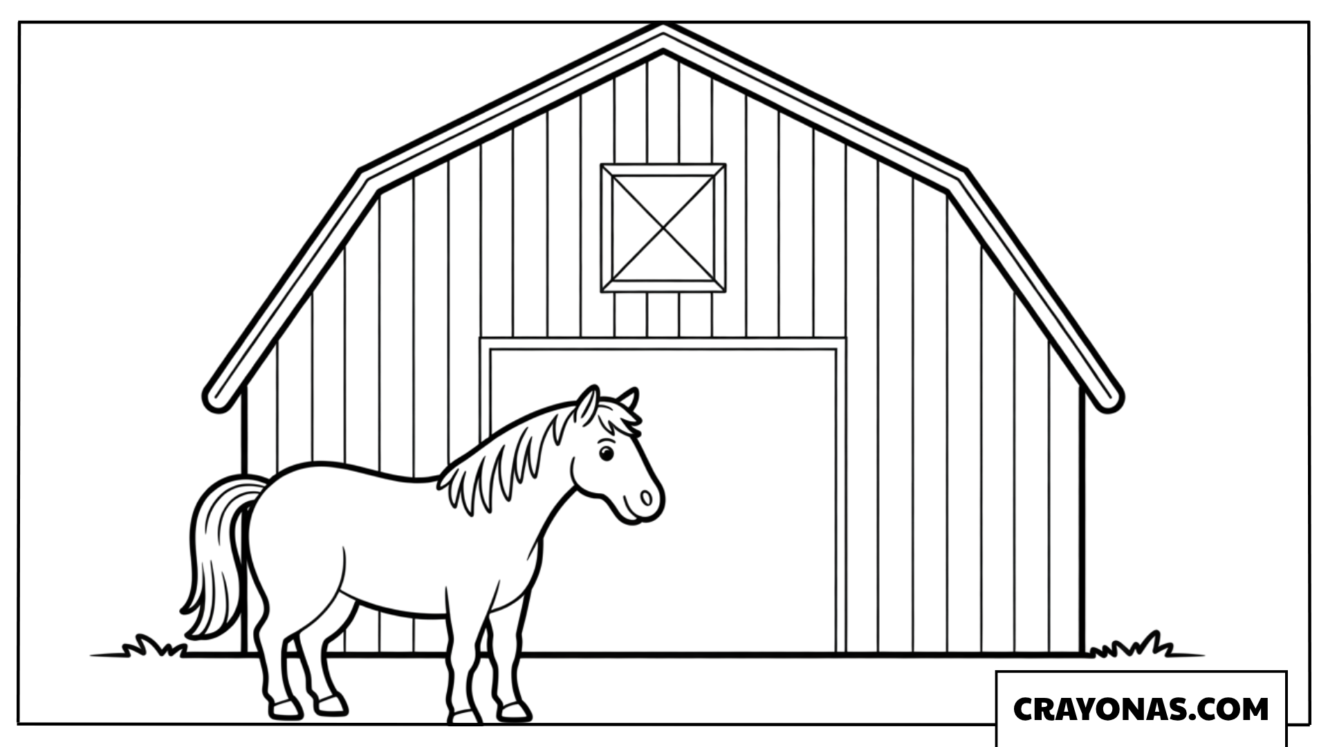 Horse in Front of Barn Coloring Page