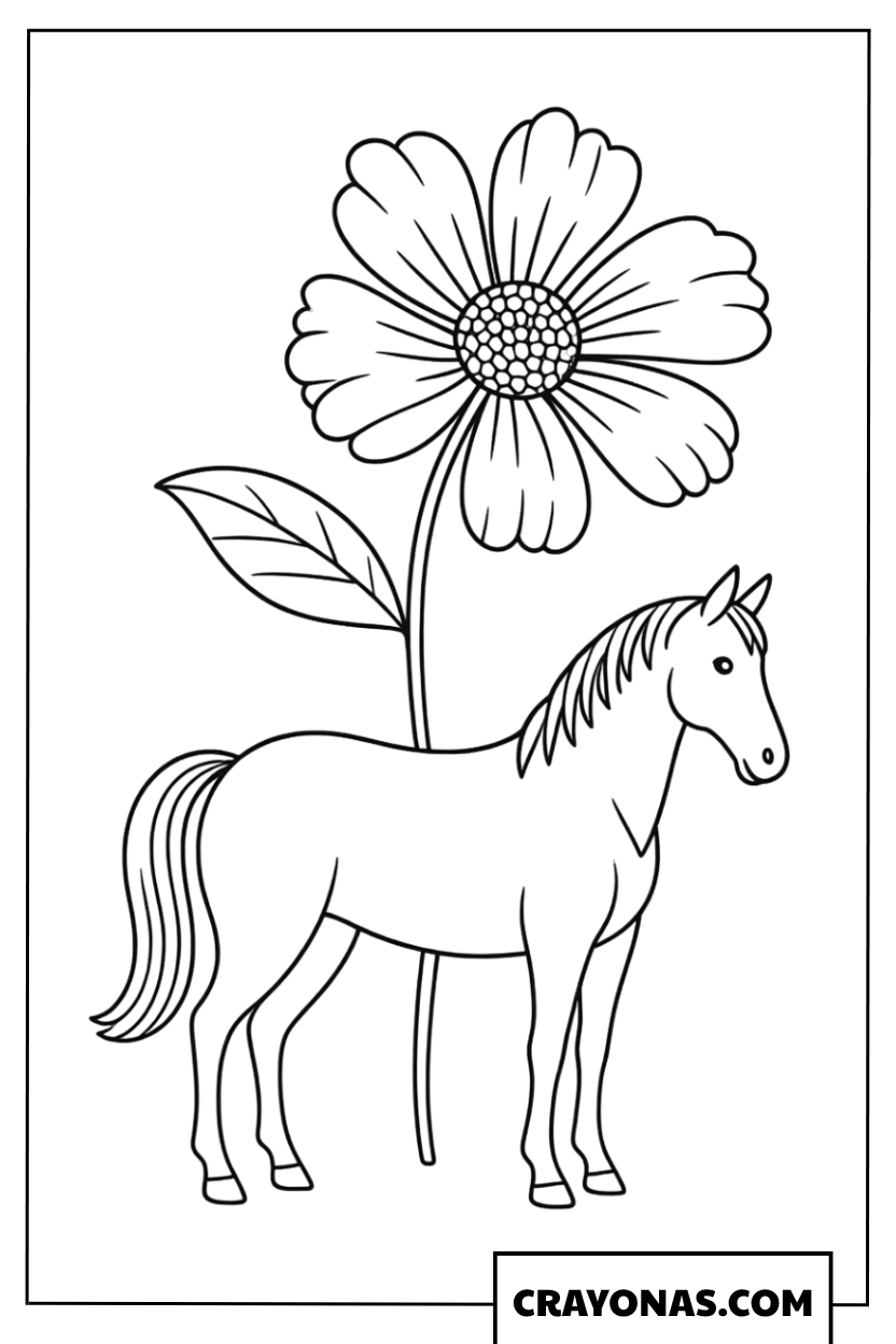 Horse with Flower Coloring Page