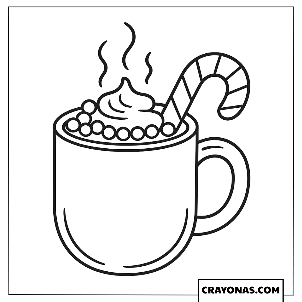 Hot Chocolate with Candy Cane Coloring Page
