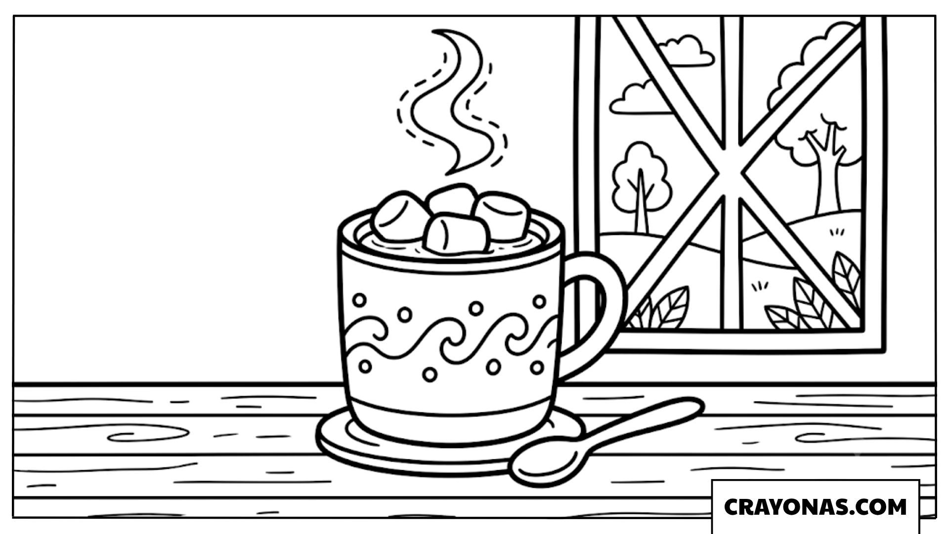 Hot Cocoa Mug by Window Fall Coloring Page