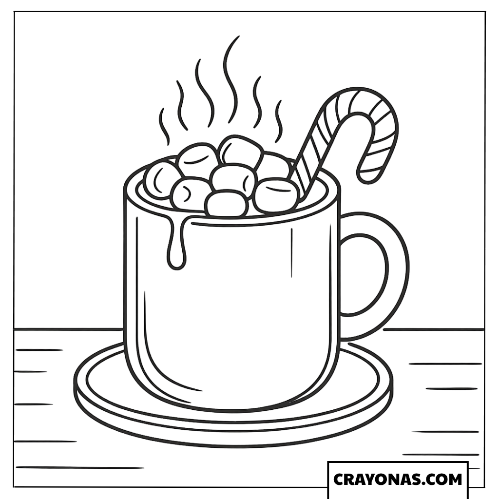 Hot Cocoa with Marshmallows Coloring Page