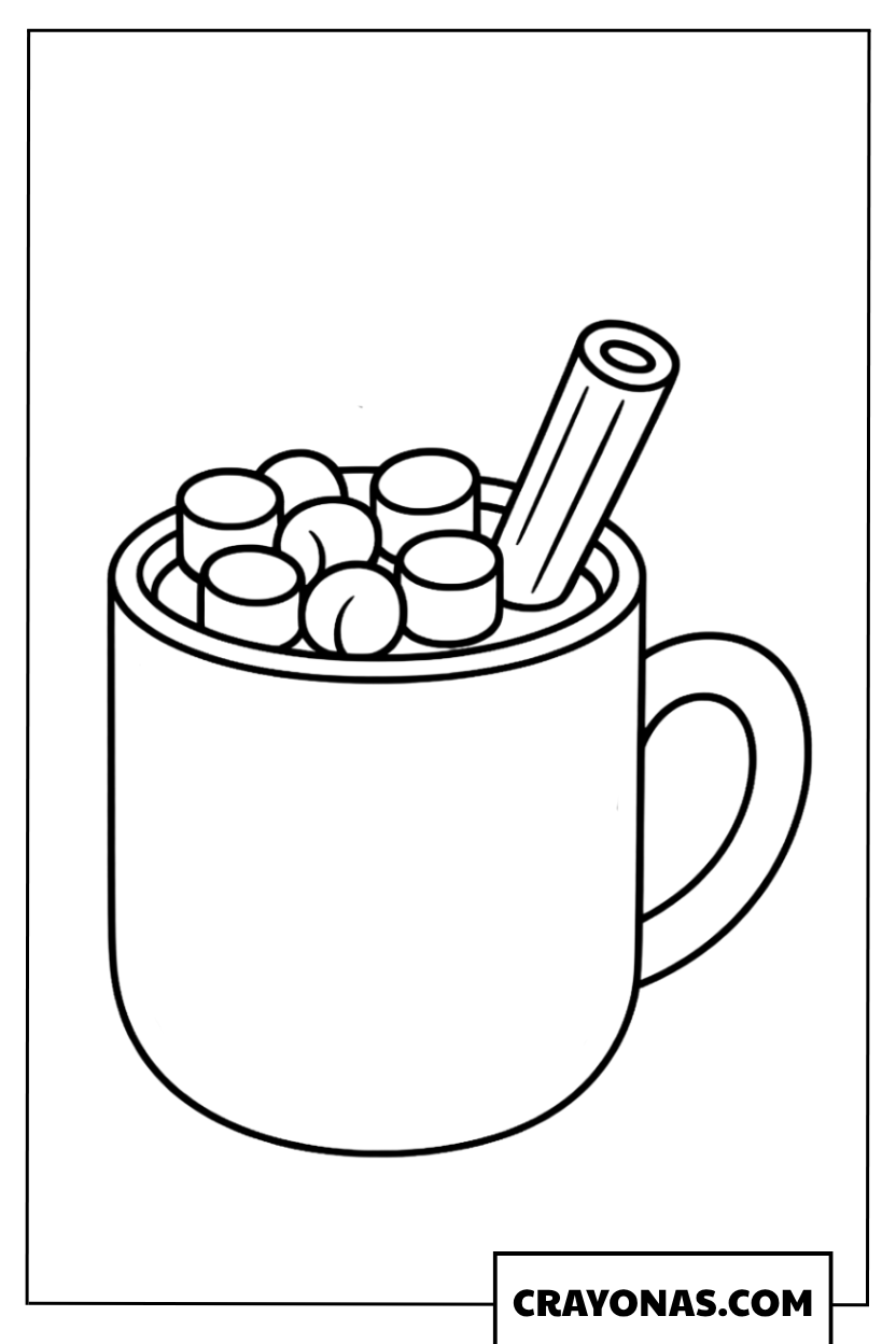Hot Cocoa with Marshmallows Fall Coloring Page