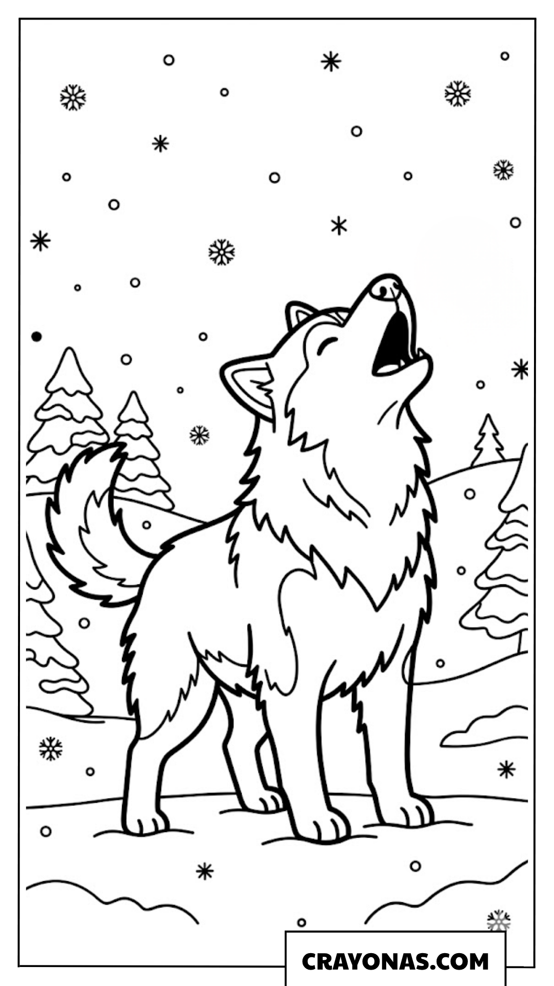 Howling Wolf in Winter Snow Coloring Page