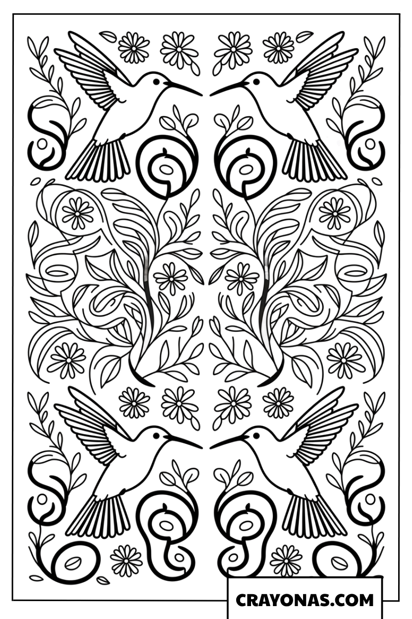 Hummingbird Floral Mandala Coloring Page