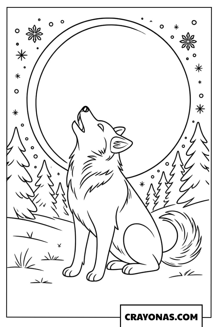 Husky Howling at the Moon Coloring Page