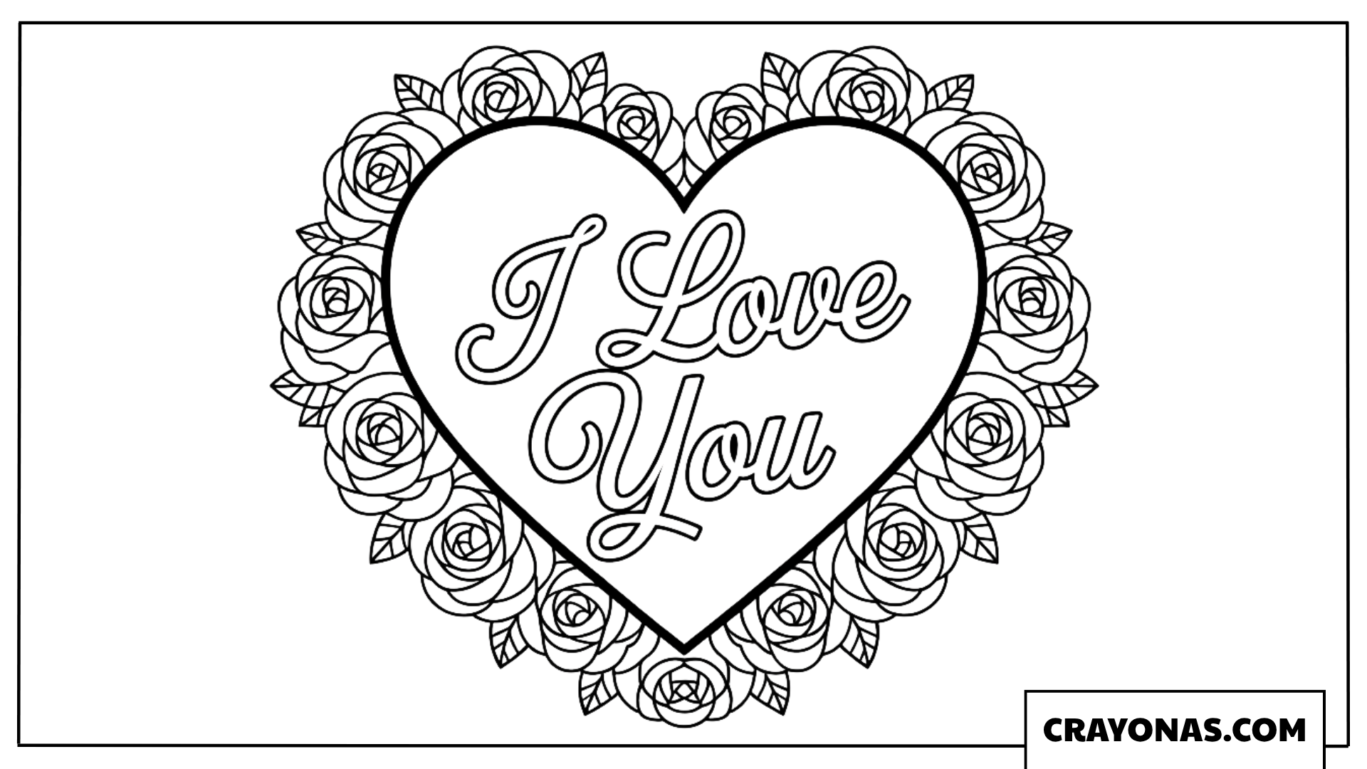 I Love You Heart with Roses Coloring Page