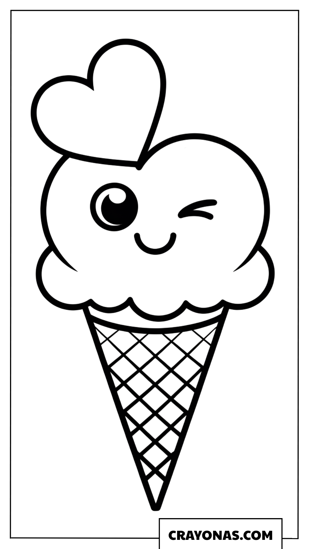 Ice Cream Cone with Heart Coloring Page