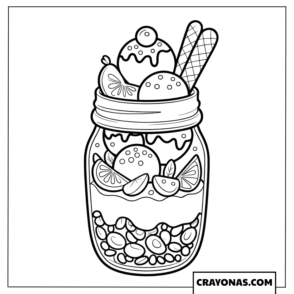 Ice Cream Sundae in a Jar Coloring Page