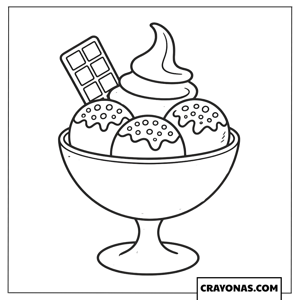 Ice Cream Sundae with Chocolate and Sprinkles Coloring Page