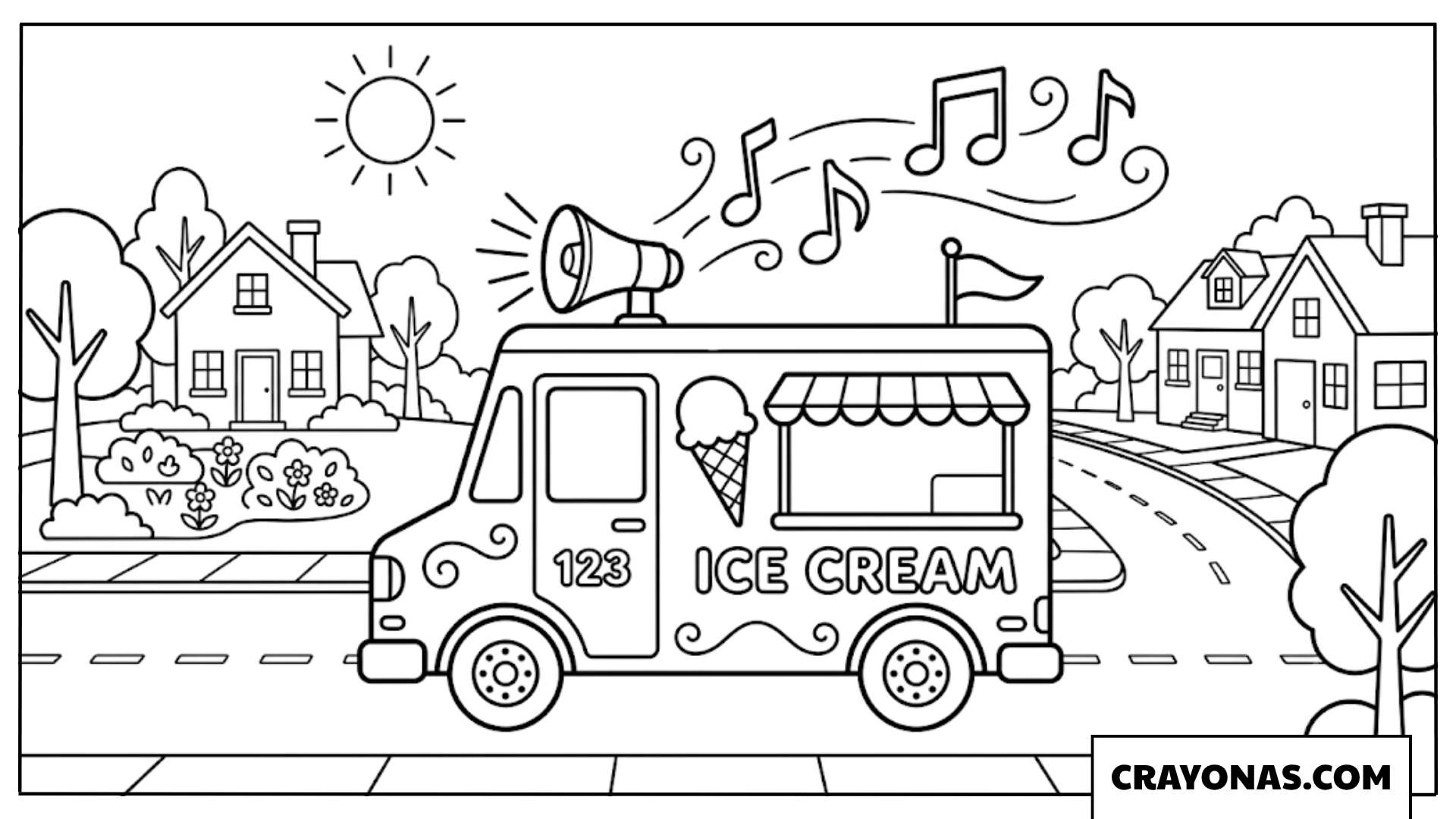 Ice Cream Truck Driving with Music Coloring Page