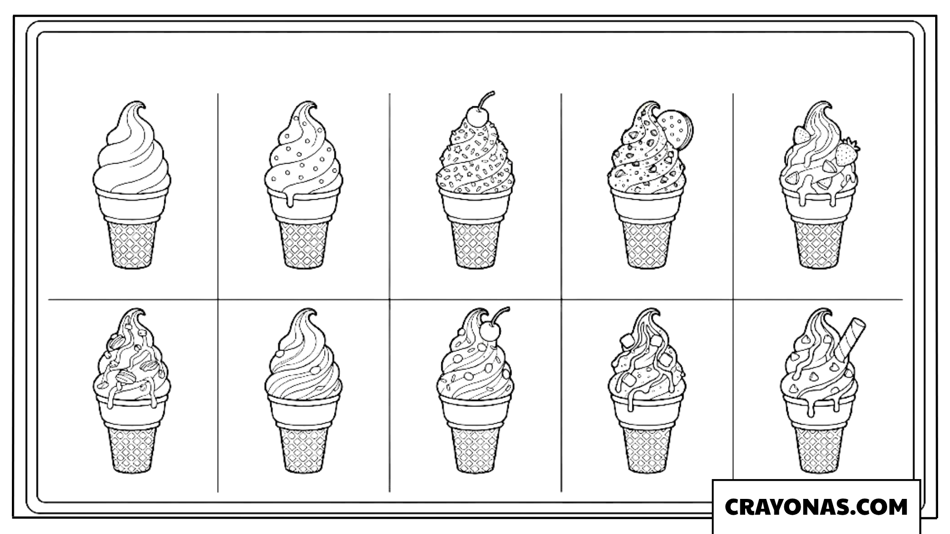 Ice Cream Truck Menu Board with Assorted Cones Coloring Page
