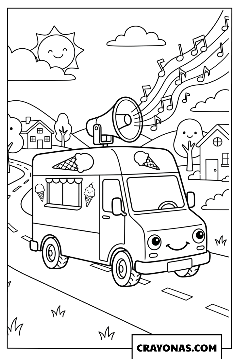 Ice Cream Truck Playing Music Coloring Page