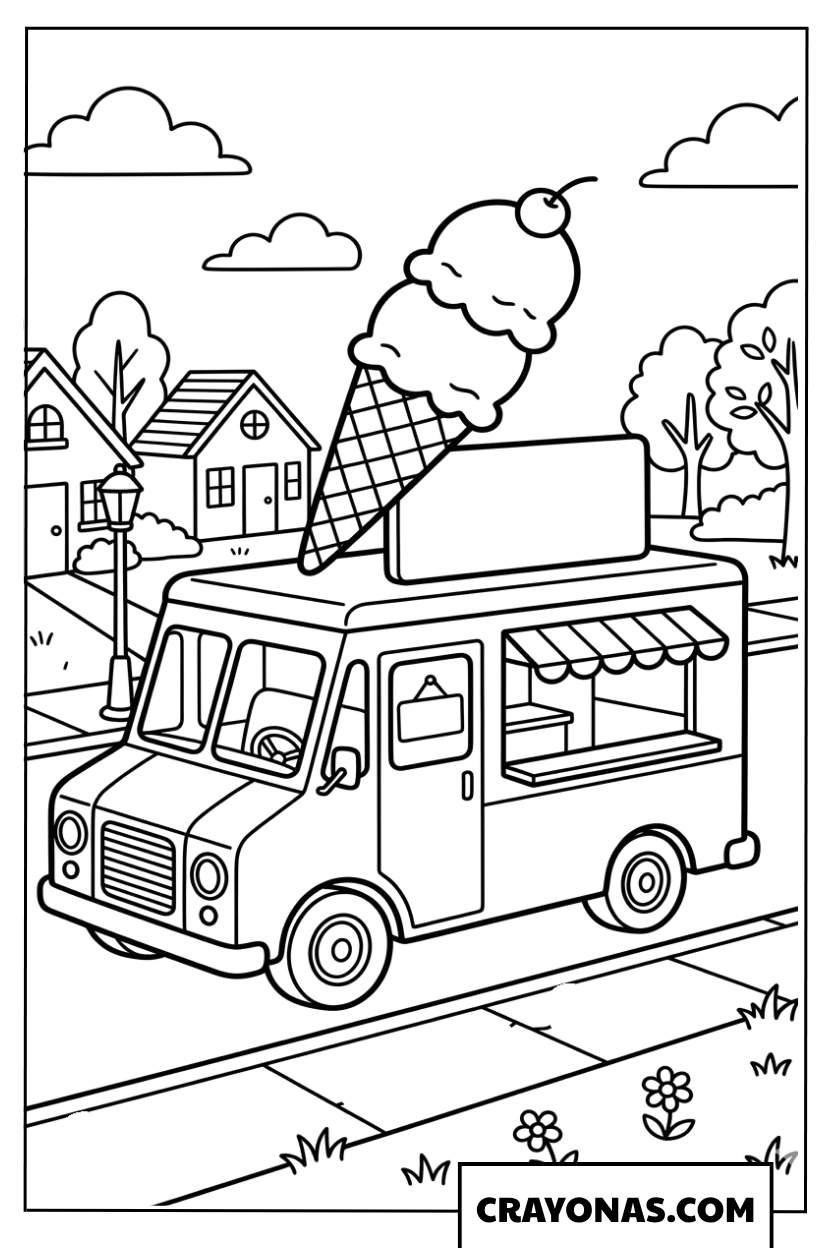Ice Cream Truck with Big Cone Coloring Page