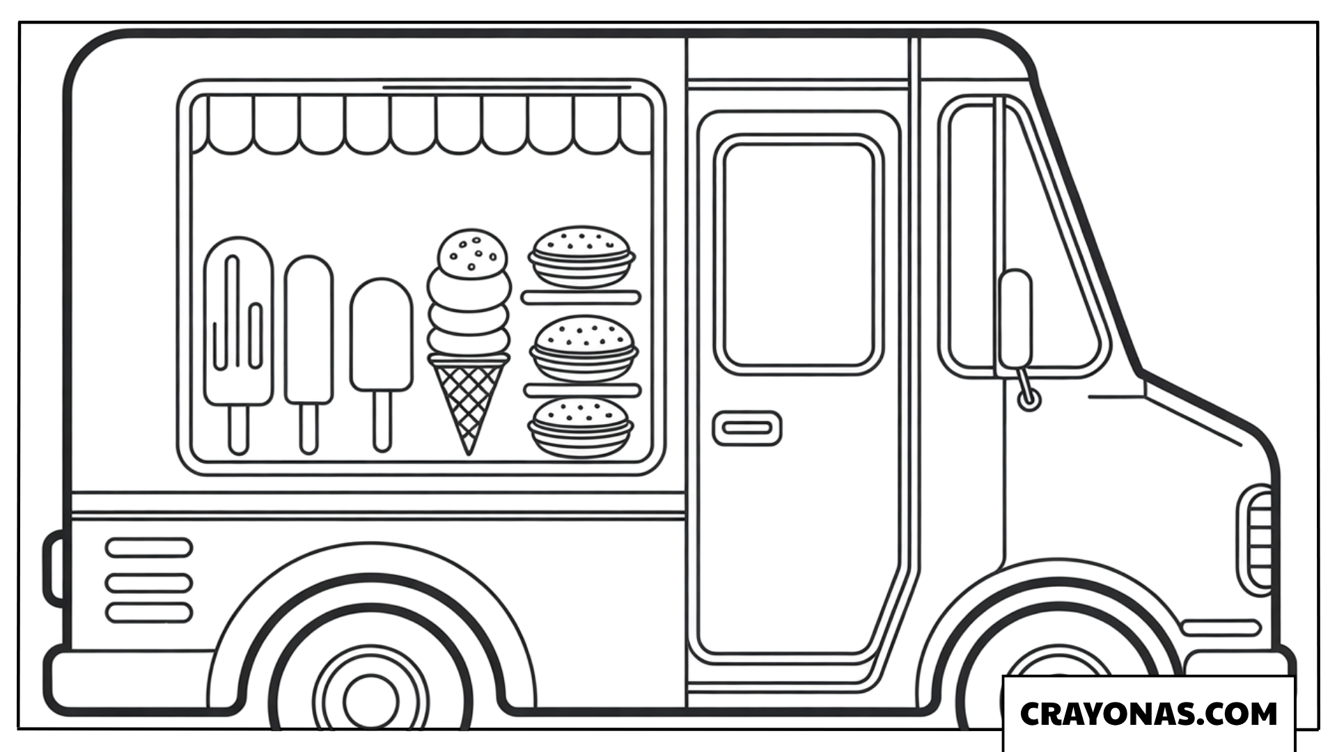 Ice Cream Truck with Full Menu and Treats Coloring Page
