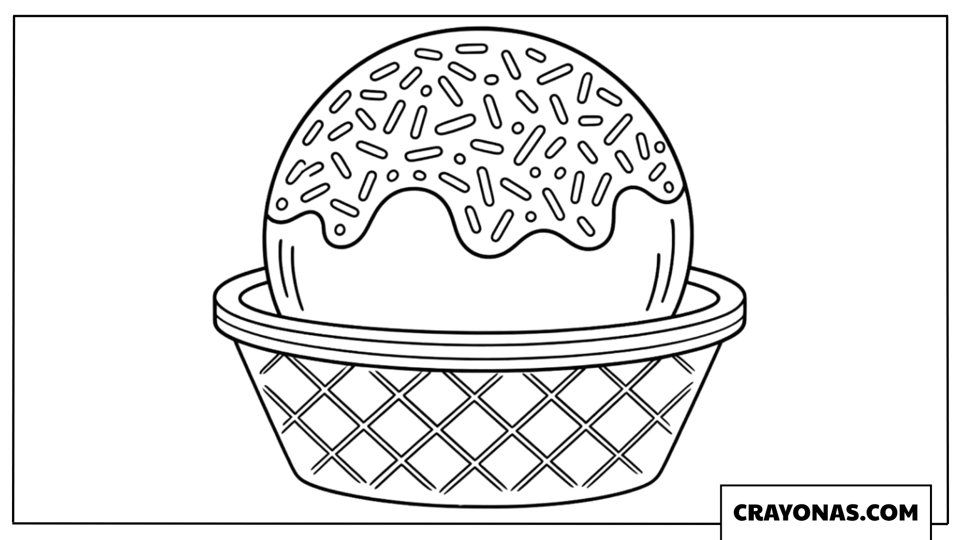 Ice Cream in Waffle Cone with Sprinkles Coloring Page