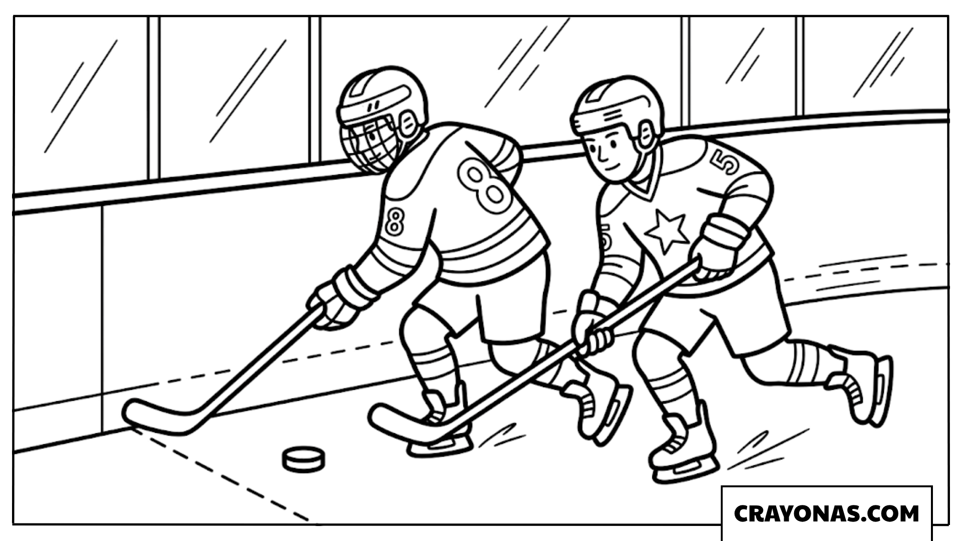 Ice Hockey Players Chasing the Puck Coloring Page