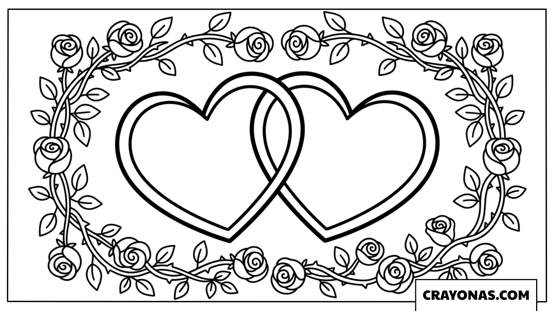 Intertwined Hearts with Rose Wreath Coloring Page