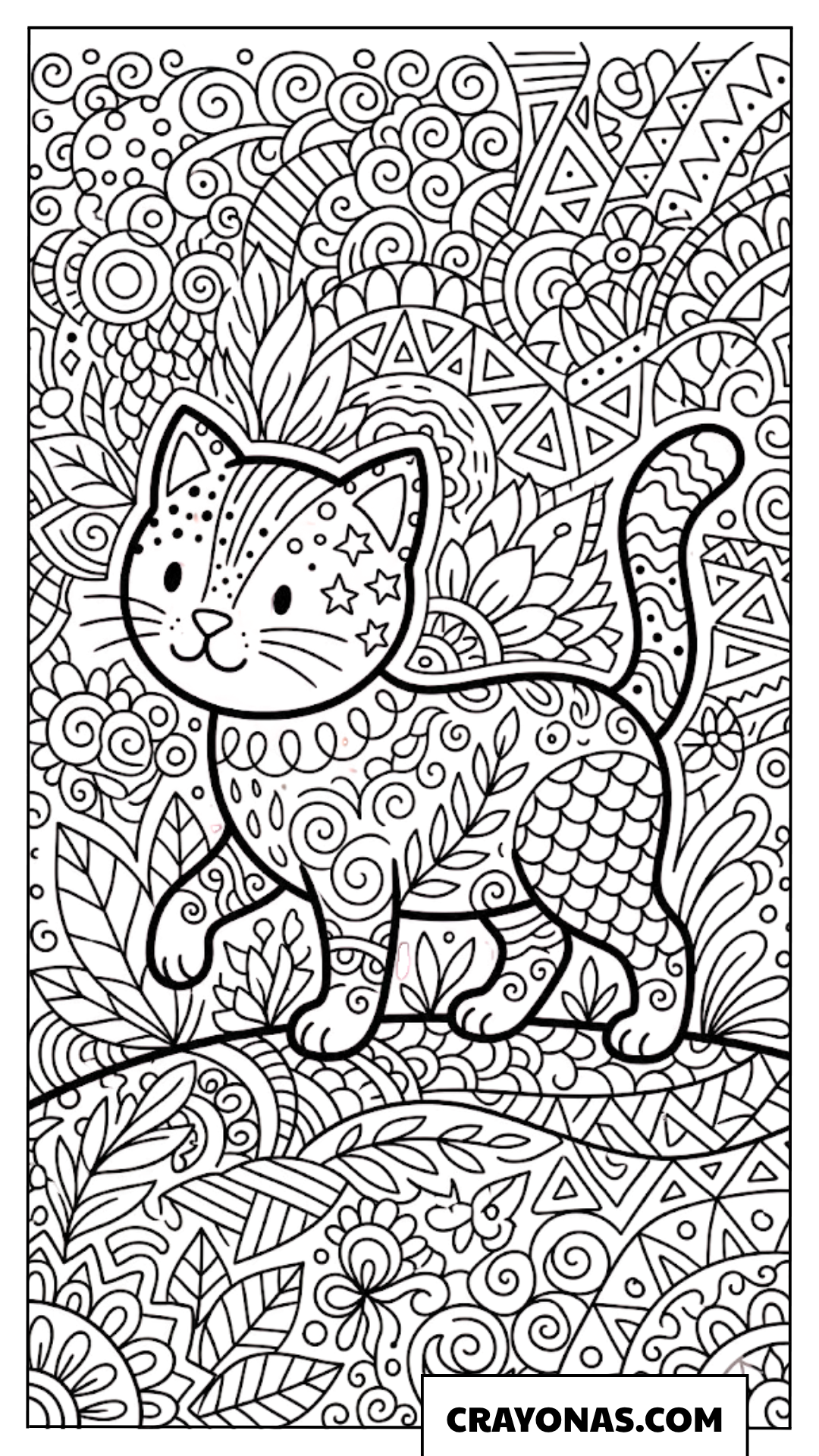 Intricate Fantasy Kitten Zentangle Coloring Page