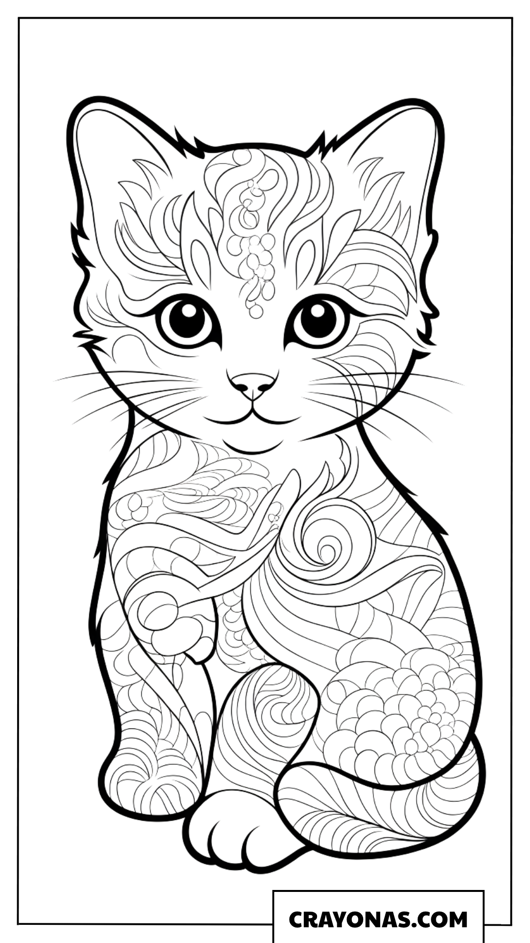 Intricate Floral Swirl Kitten Zentangle Coloring Page