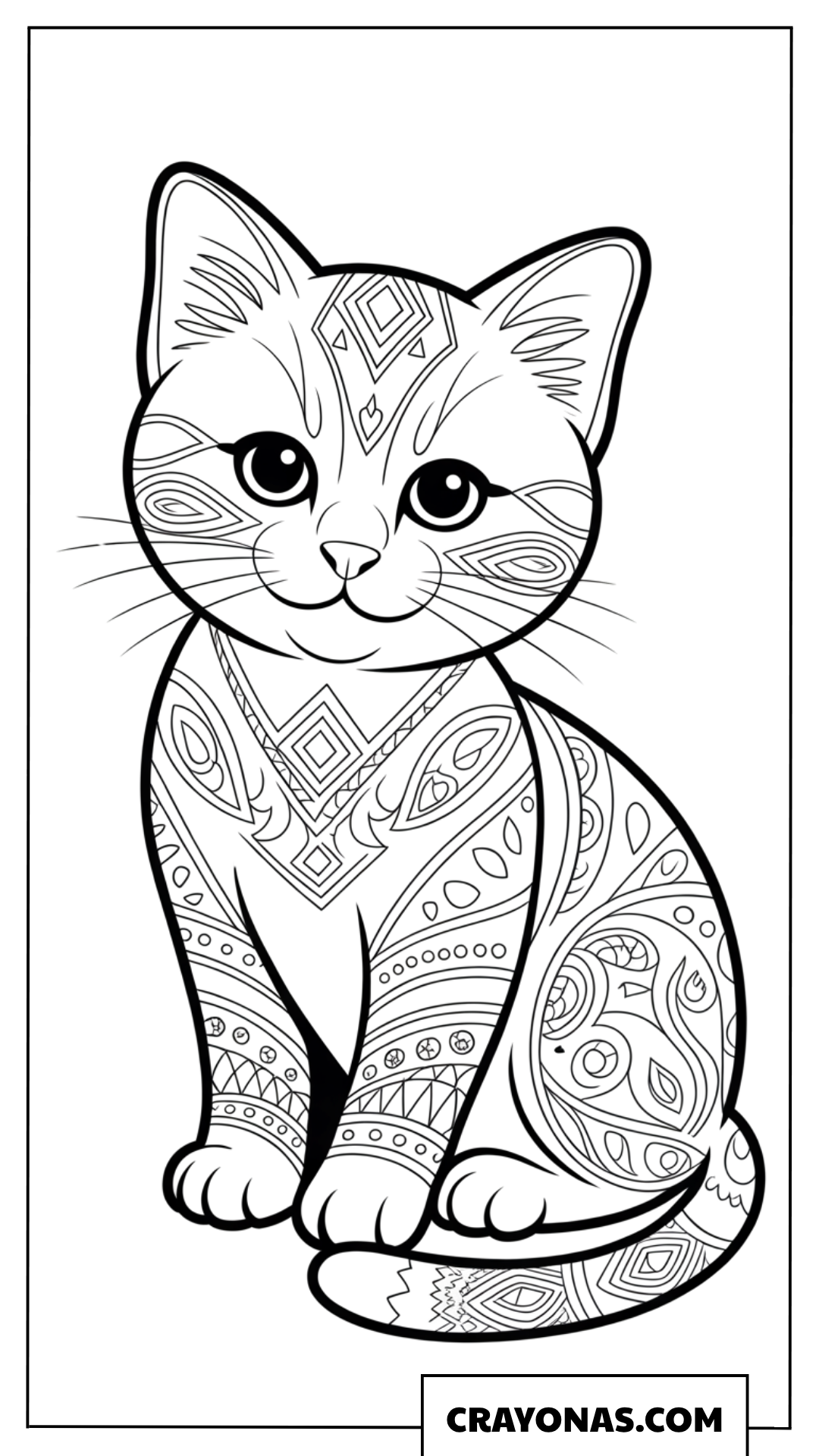 Intricate Geometric Kitten Zentangle Coloring Page