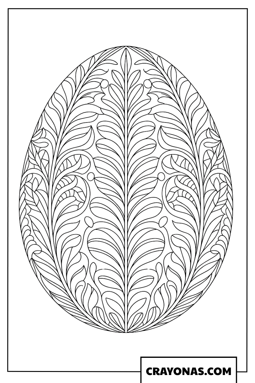 Intricate Leaf Pattern Easter Egg Coloring Page