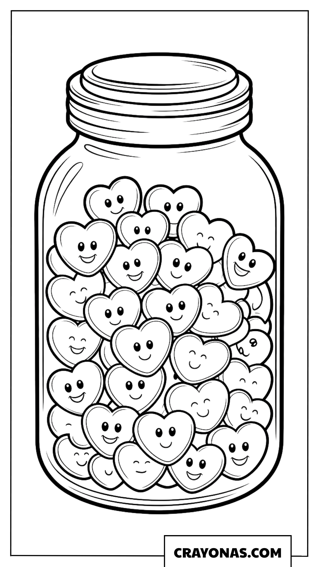 Jar of Heart Candies Coloring Page