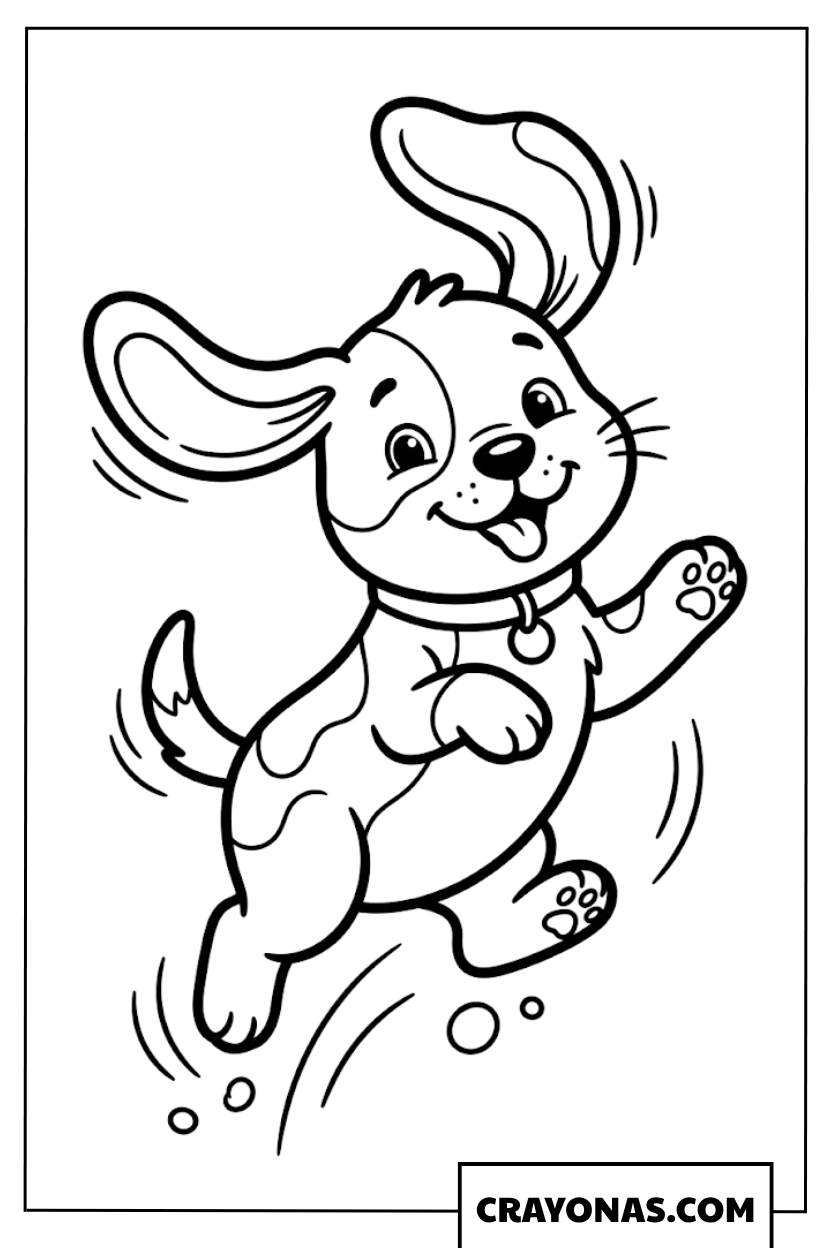 Jumping Happy Puppy Coloring Page