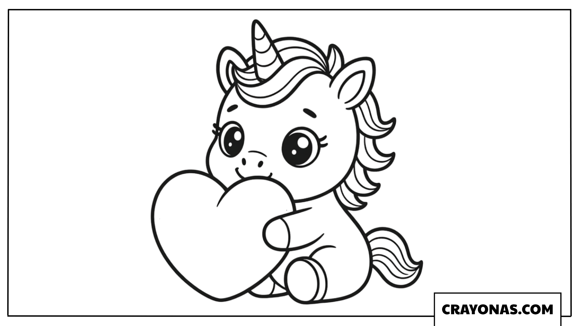 Kawaii Baby Unicorn with Heart Coloring Page