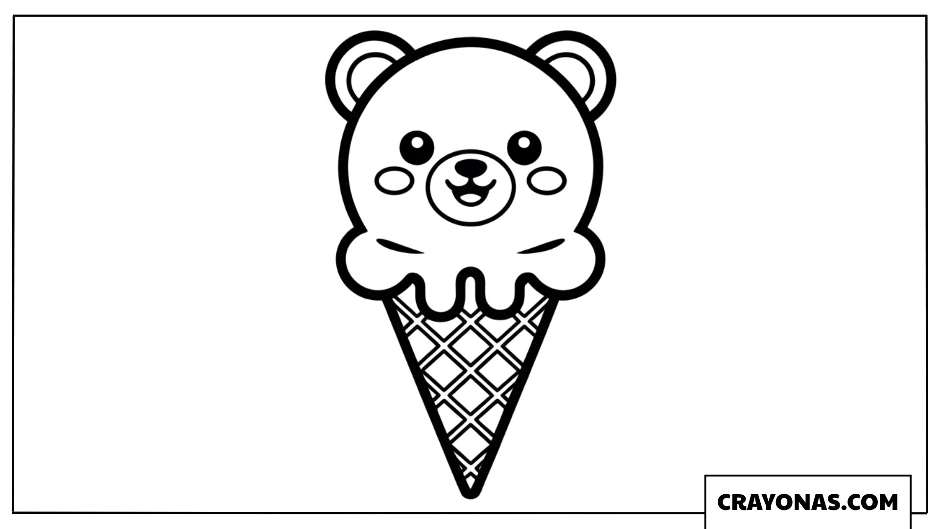 Kawaii Bear Ice Cream Cone Coloring Page