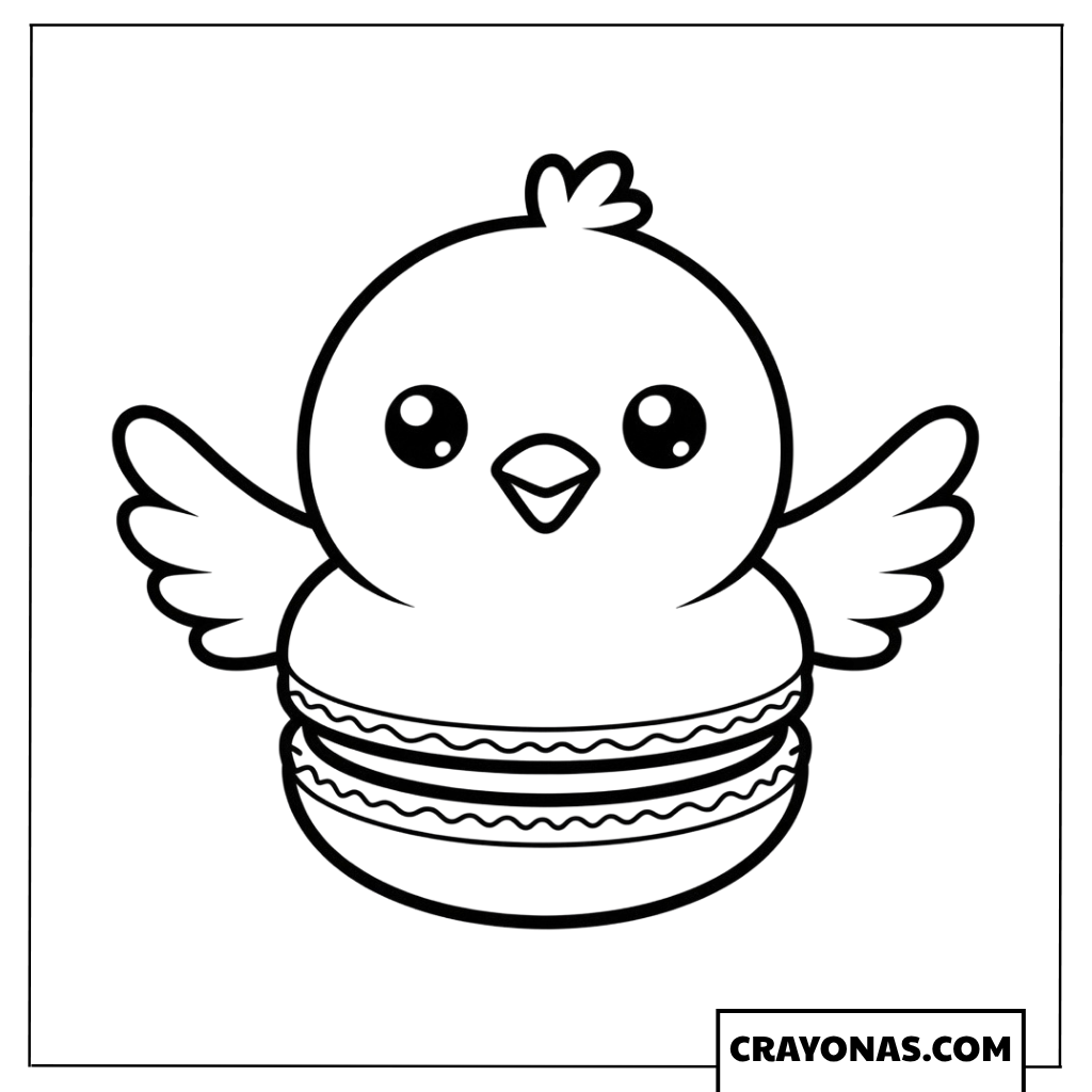 Kawaii Bird Macaron Coloring Page