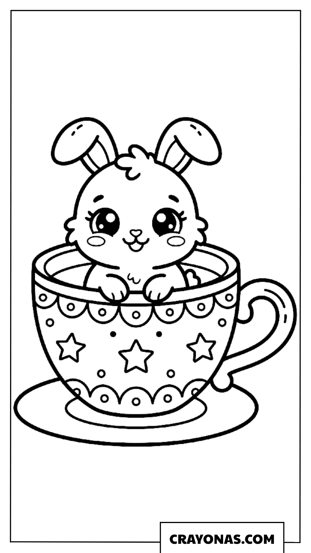 Kawaii Bunny in Teacup Coloring Page