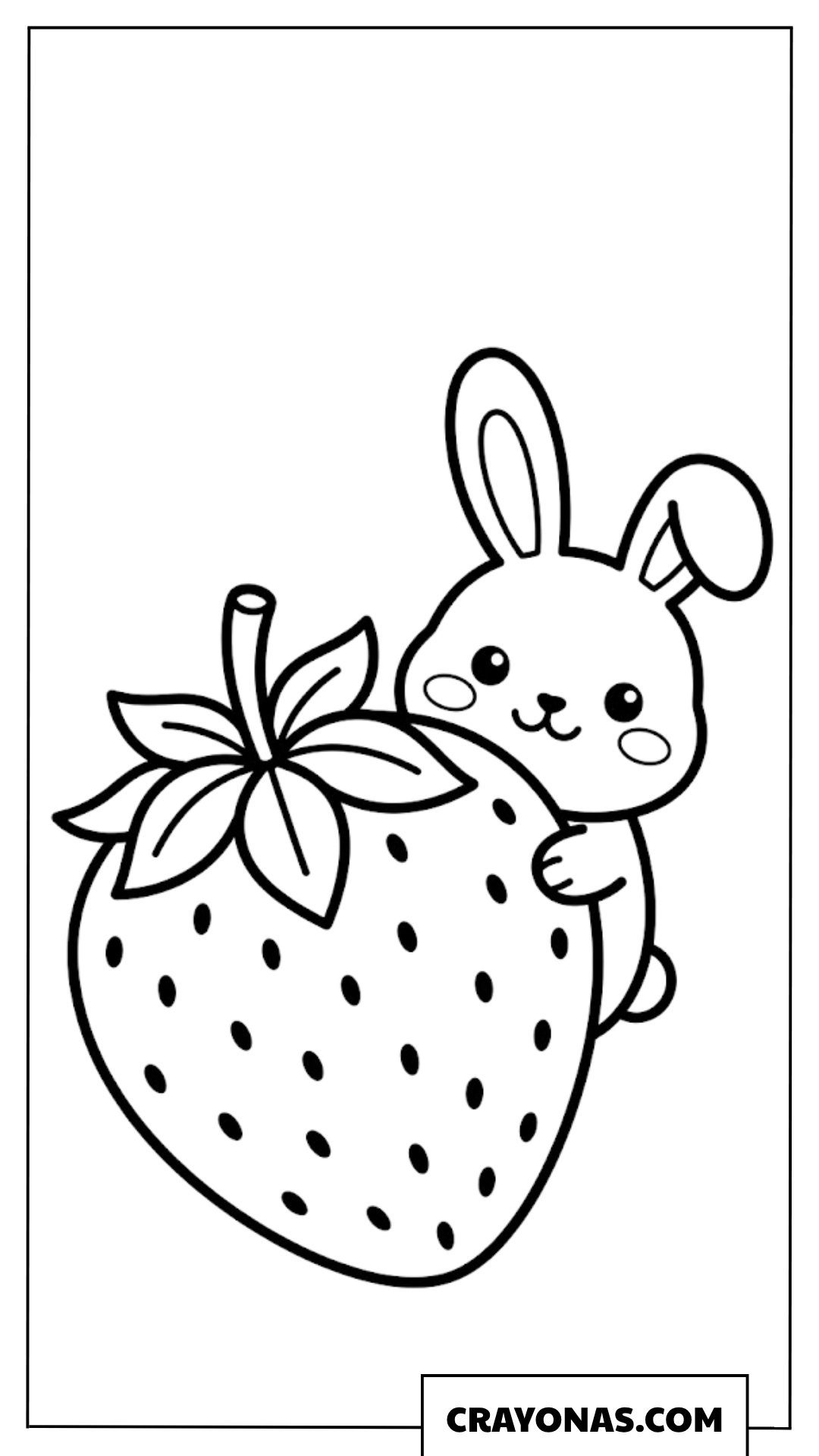 Kawaii Bunny with Strawberry Coloring Page