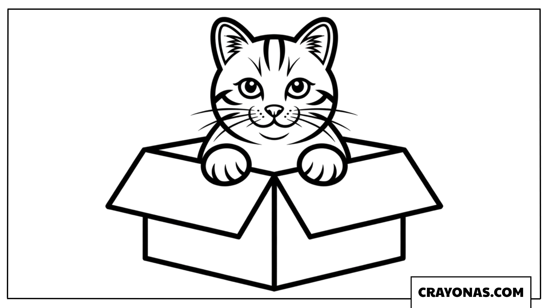 Kawaii Cat Sitting in Box Coloring Page