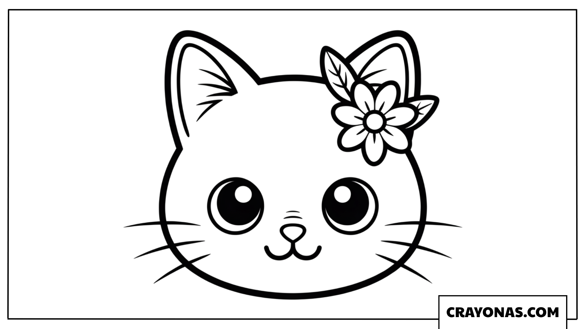 Kawaii Cat with Flower Hair Clip Coloring Page