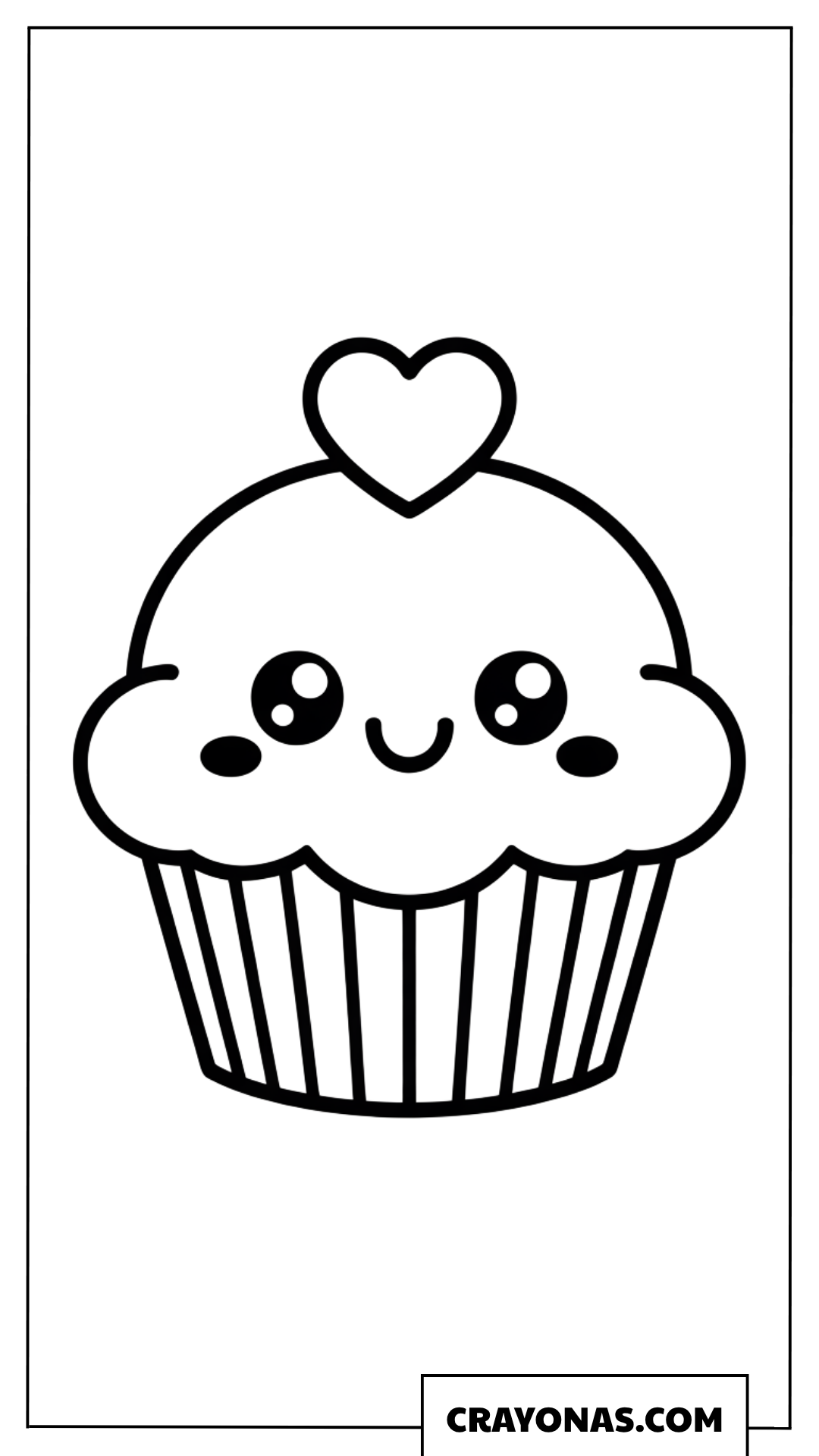 Kawaii Cupcake with Heart Coloring Page