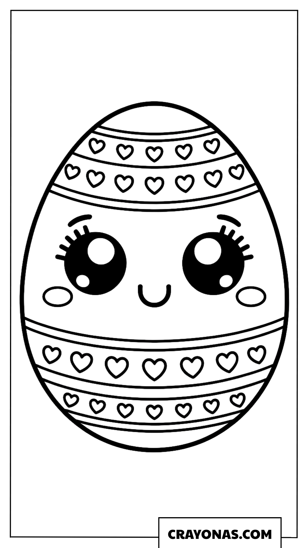 Kawaii Easter Egg with Hearts Coloring Page