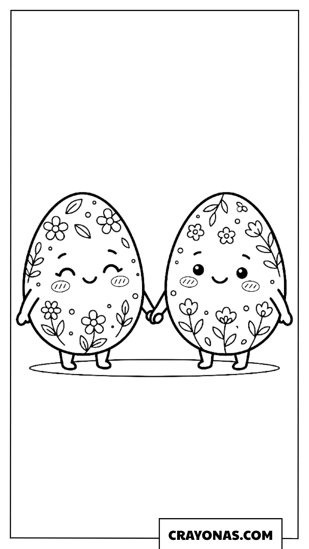 Kawaii Easter Eggs Holding Hands Coloring Page