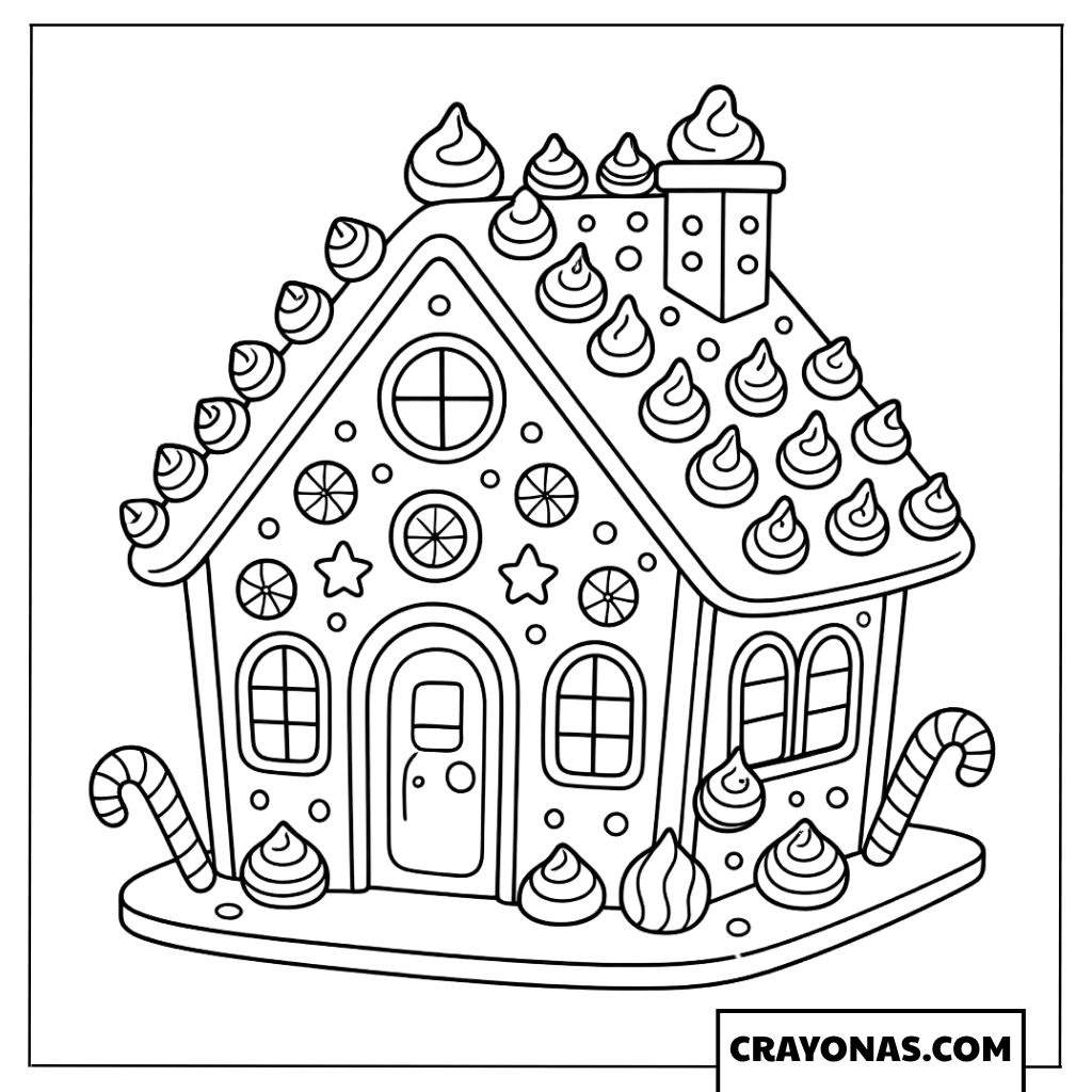 Kawaii Gingerbread House Coloring Page