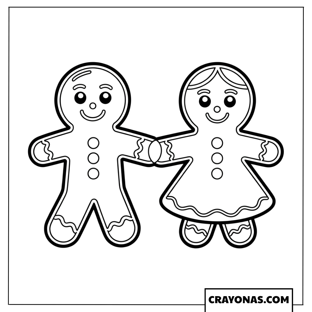 Kawaii Gingerbread Man and Woman Coloring Page