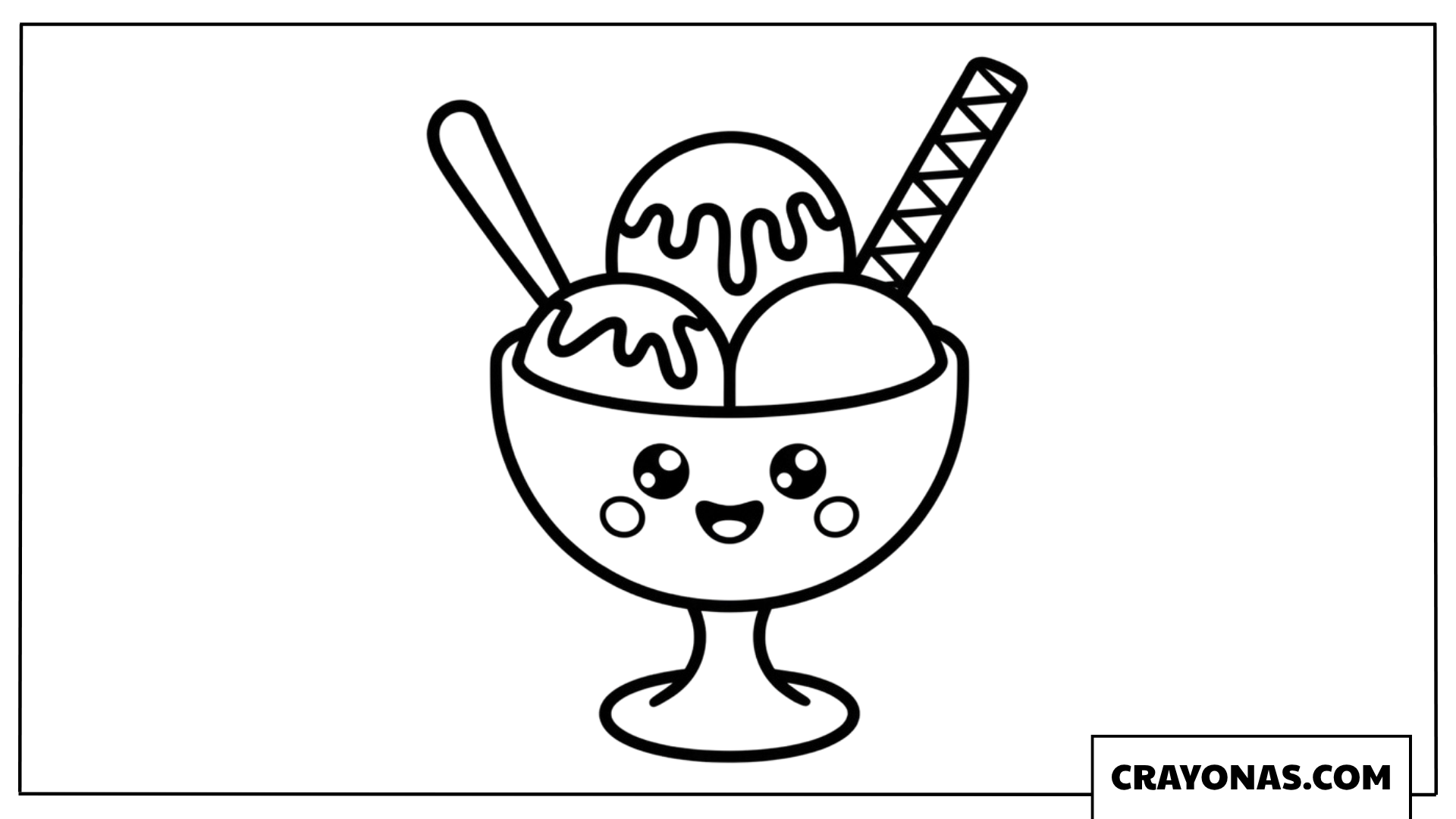 Kawaii Ice Cream Sundae in Bowl Coloring Page
