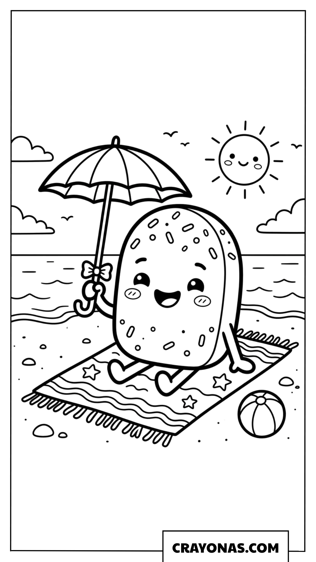 Kawaii Ice Cream at the Beach Coloring Page