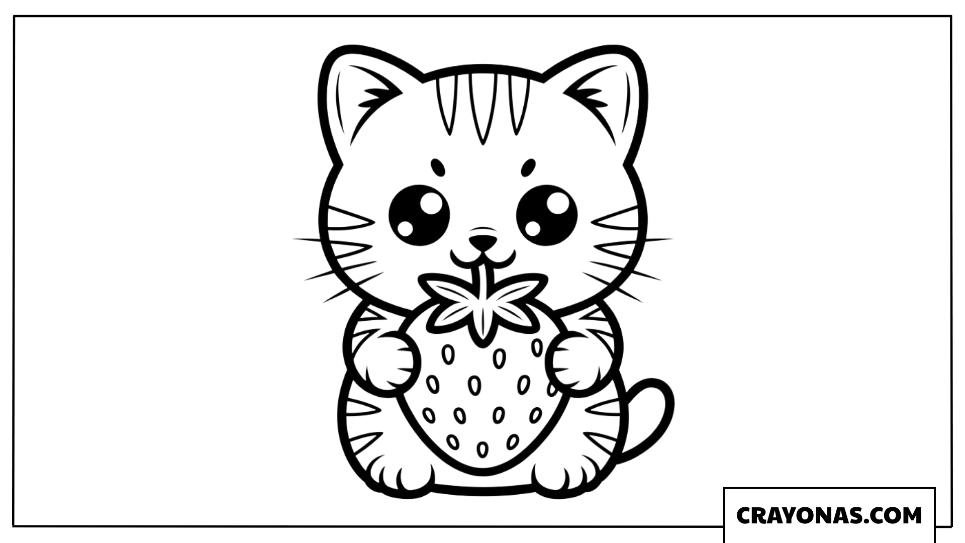 Kawaii Kitten Holding Strawberry Coloring Page