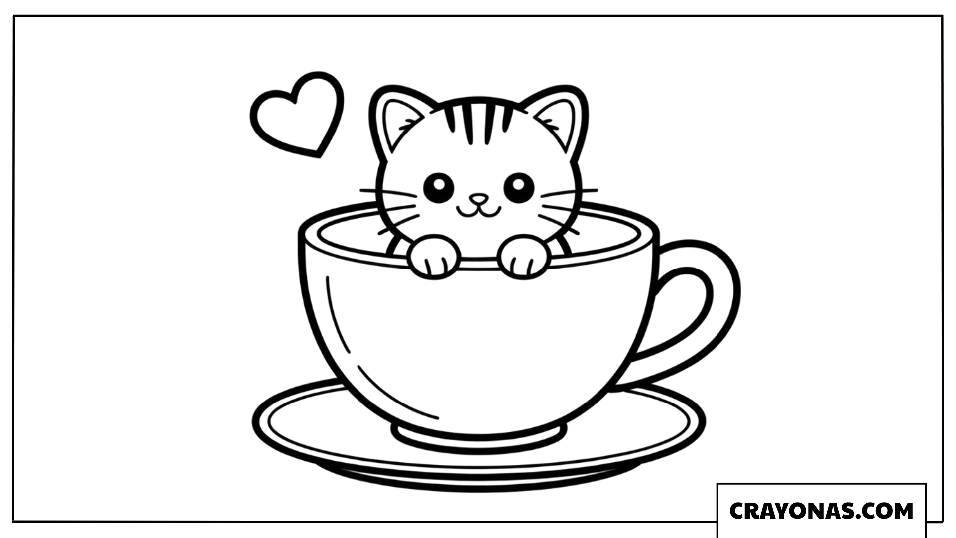 Kawaii Kitten in Teacup Coloring Page