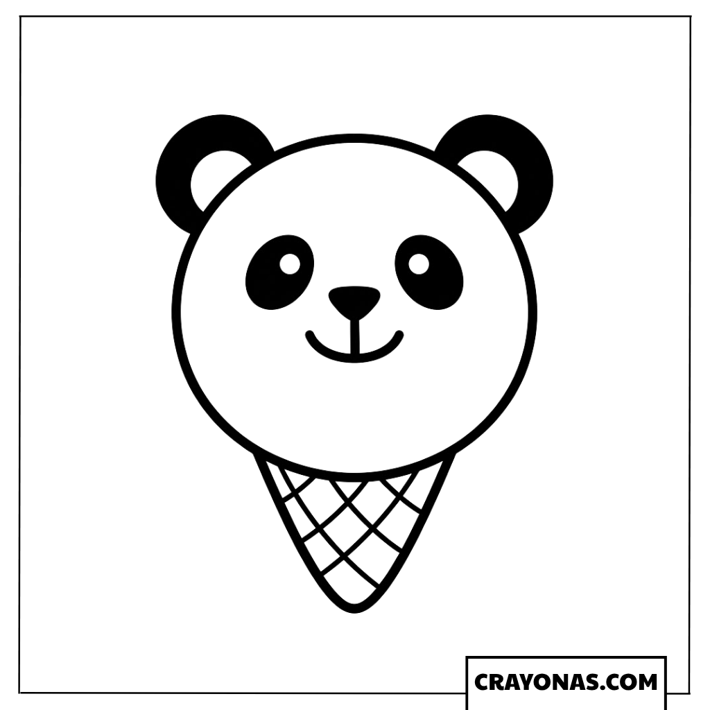 Kawaii Panda Ice Cream Cone Coloring Page