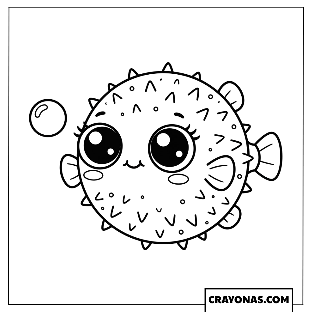 Kawaii Pufferfish Coloring Page