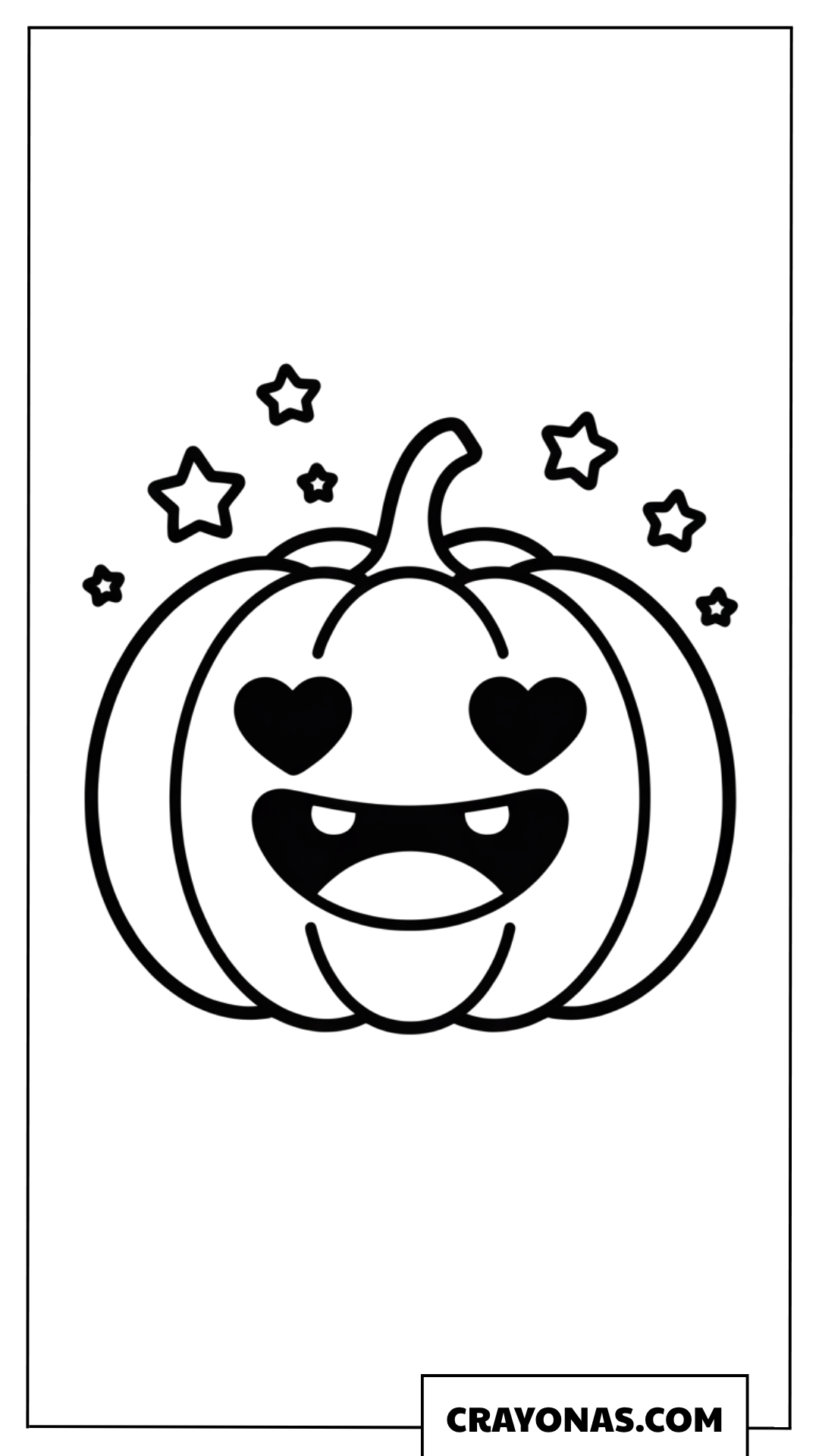 Kawaii Pumpkin with Heart Eyes Coloring Page