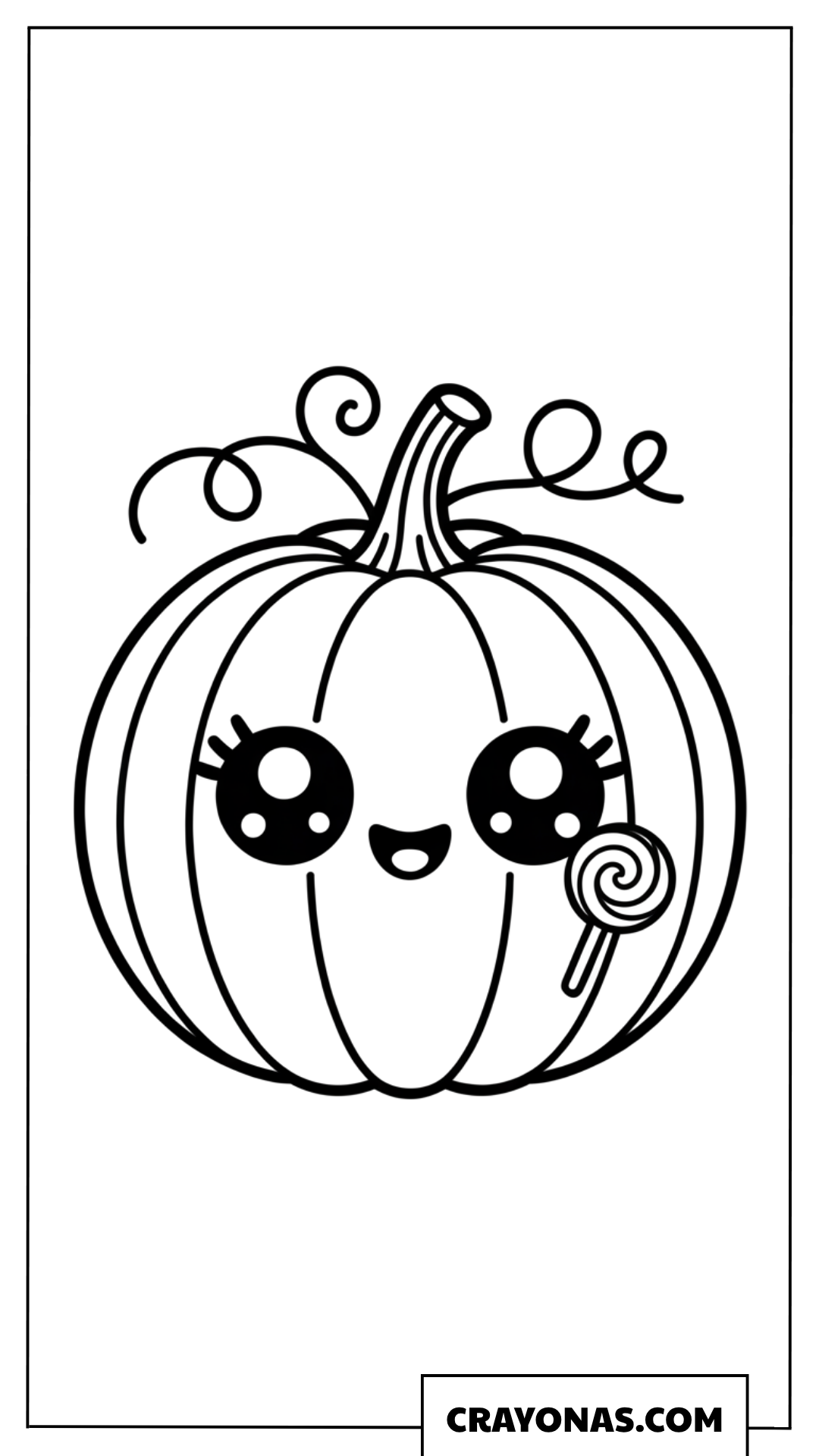 Kawaii Pumpkin with Lollipop Coloring Page